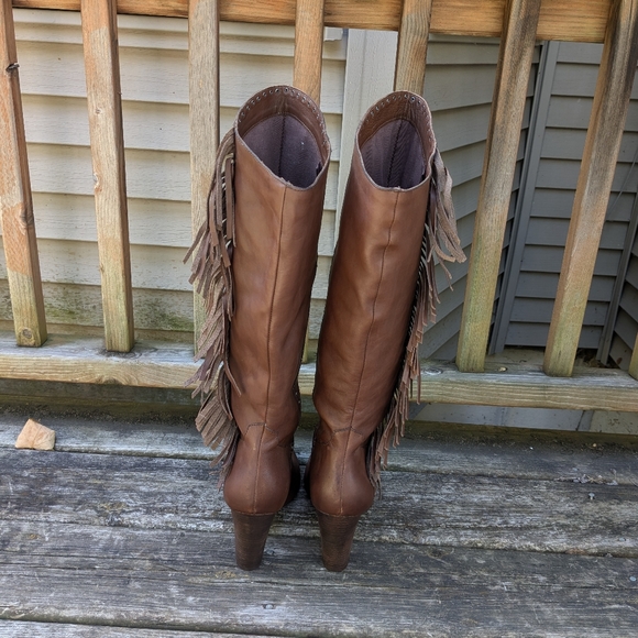 Nicole Ageless Over The Knee Leather Fringe Pointed Toe Boots Size 8.5 - Picture 6 of 12